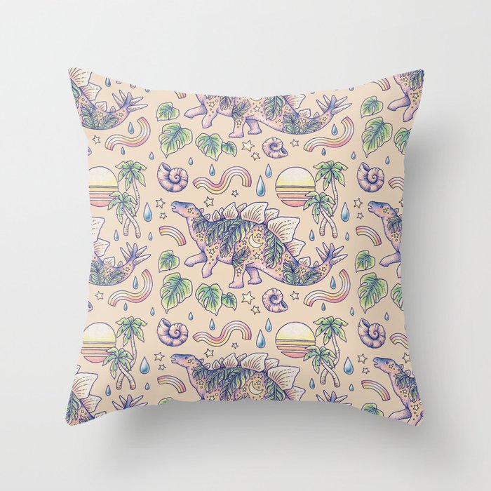  Jurassic Days, Jurassic Nights: Stegosaurus | Dinosaur Tropical Art Throw Pillow Gallery Image 1