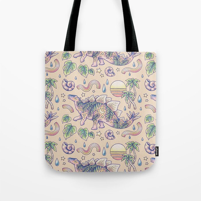  Jurassic Days, Jurassic Nights: Stegosaurus | Dinosaur Tropical Art Tote Bag Gallery Image 1