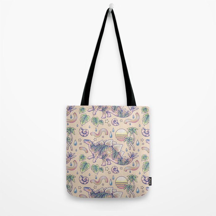  Jurassic Days, Jurassic Nights: Stegosaurus | Dinosaur Tropical Art Tote Bag Gallery Image 2