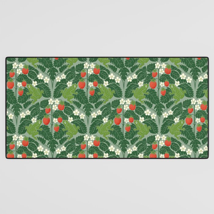 Frogs And Wild Strawberries On Pale Green Desk Mat Gallery Image 3