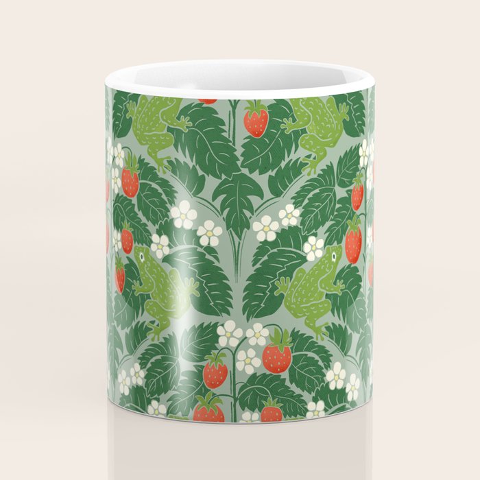 Frogs And Wild Strawberries On Pale Green Coffee Mug Gallery Image 4