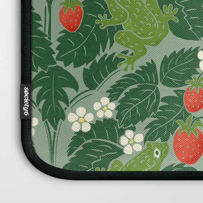 Frogs And Wild Strawberries On Pale Green Laptop Sleeve Gallery Image 3