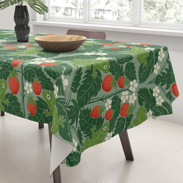 Frogs And Wild Strawberries On Pale Green Tablecloth Gallery Image 3