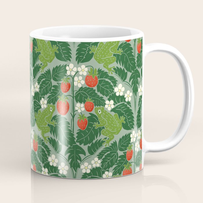 Frogs And Wild Strawberries On Pale Green Coffee Mug Gallery Image 1
