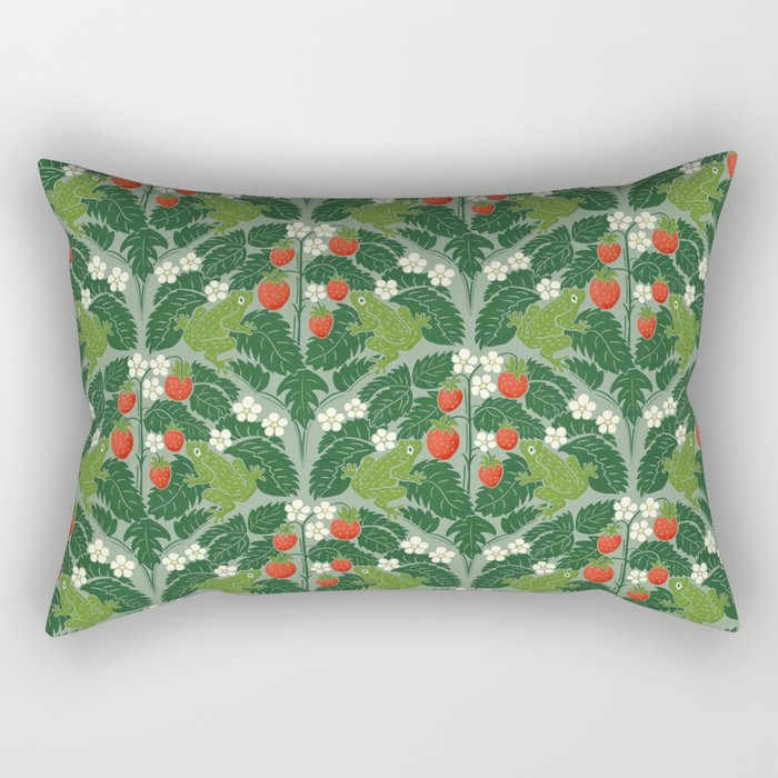Frogs And Wild Strawberries On Pale Green Rectangular Pillow Gallery Image 2