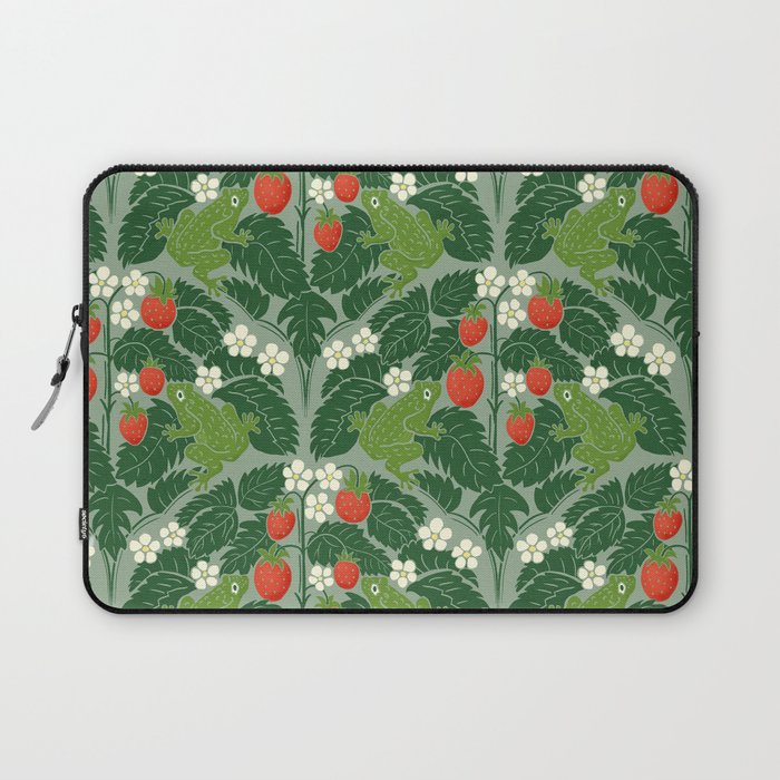 Frogs And Wild Strawberries On Pale Green Laptop Sleeve Gallery Image 1