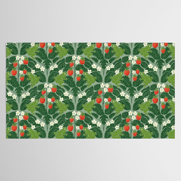 Frogs And Wild Strawberries On Pale Green Tablecloth Gallery Image 2