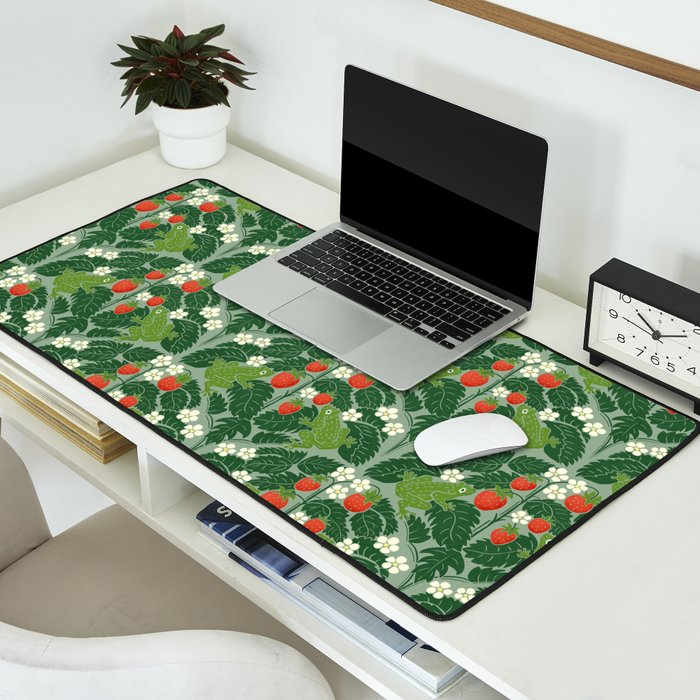 Frogs And Wild Strawberries On Pale Green Desk Mat Gallery Image 2