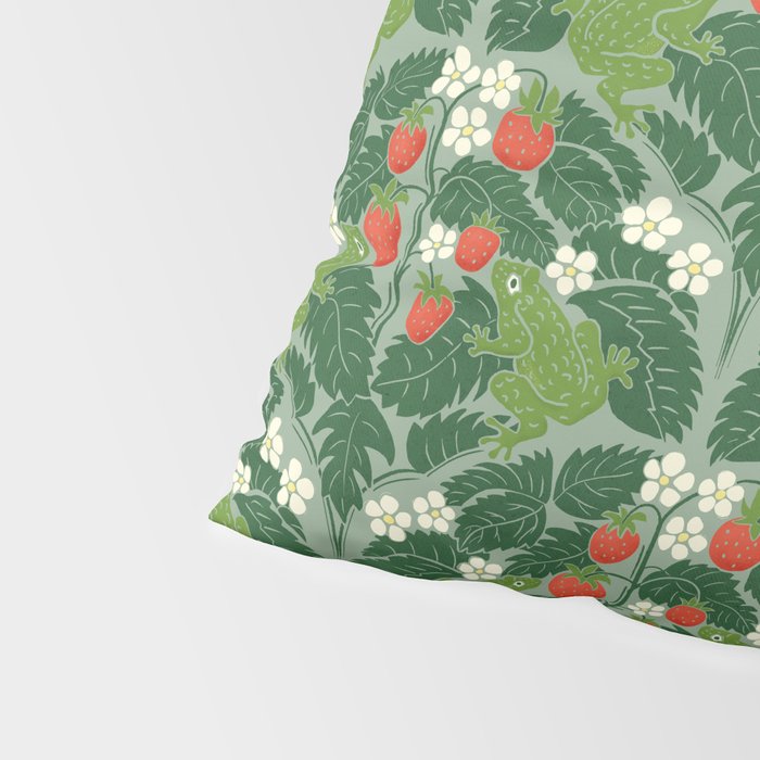 Frogs And Wild Strawberries On Pale Green Pillow Sham Gallery Image 4