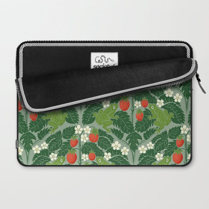 Frogs And Wild Strawberries On Pale Green Laptop Sleeve Gallery Image 2