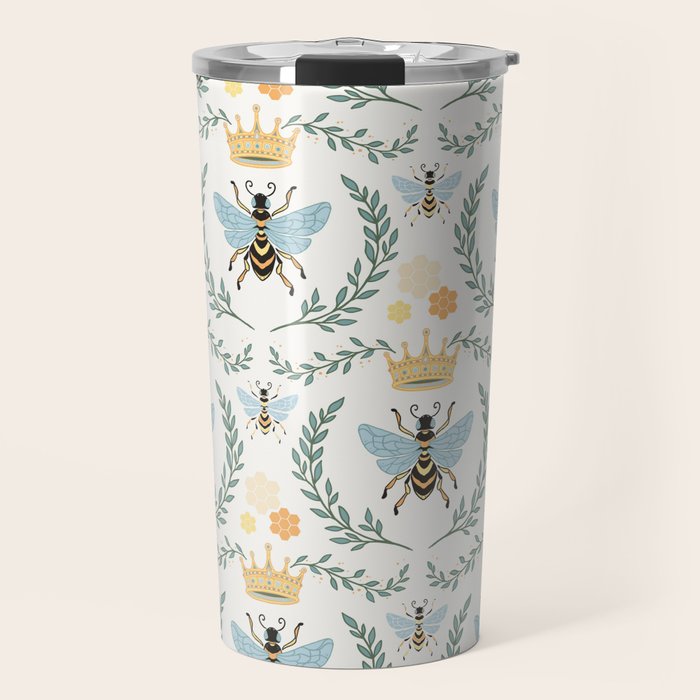 Queen Bee with Gold Crown and Laurel Frame Travel Mug Gallery Image 1