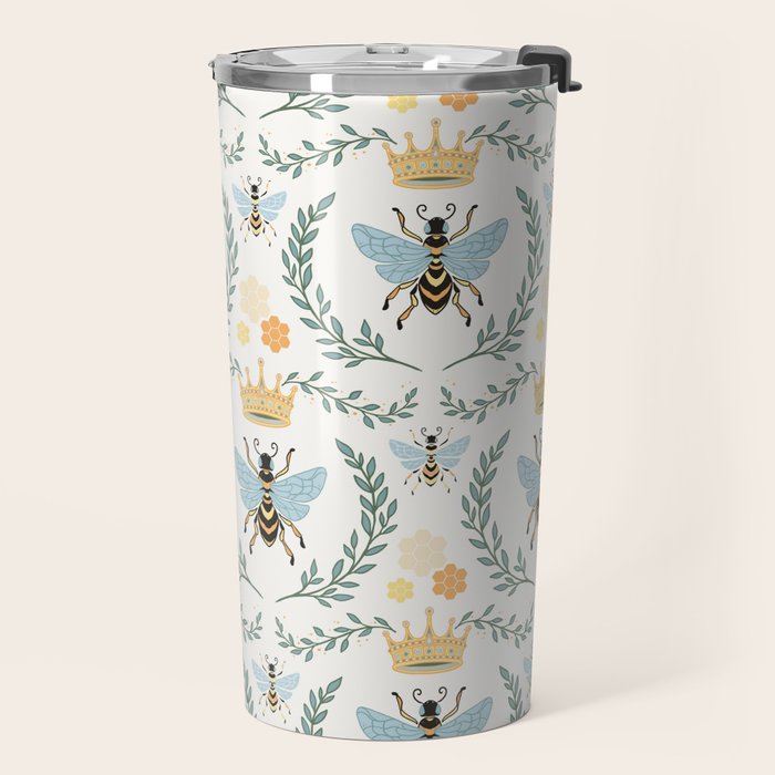 Queen Bee with Gold Crown and Laurel Frame Travel Mug Gallery Image 2