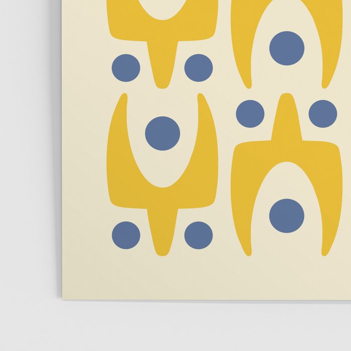 Mid Century Modern Abstract Pattern 641 Googie Yellow and Blue Poster Gallery Image 3