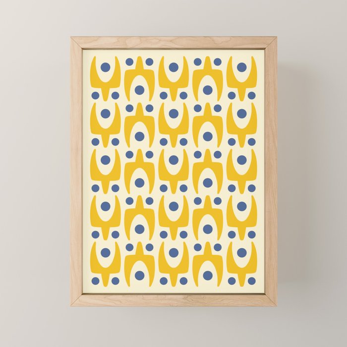 Mid Century Modern Abstract Pattern 641 Googie Yellow and Blue Mini Art Print Gallery Image 1