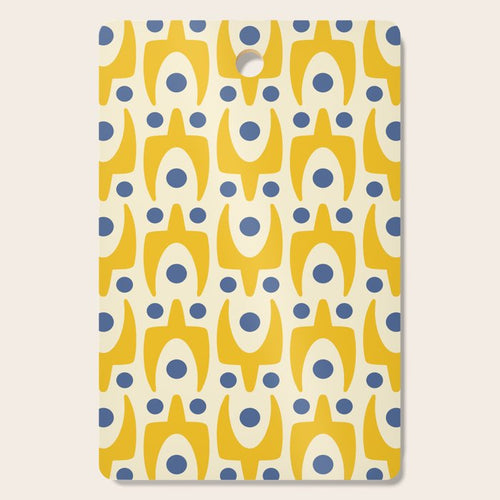Mid Century Modern Abstract Pattern 641 Googie Yellow And Blue Cutting Board