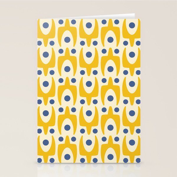 Mid Century Modern Abstract Pattern 641 Googie Yellow and Blue Stationery Card Gallery Image 2