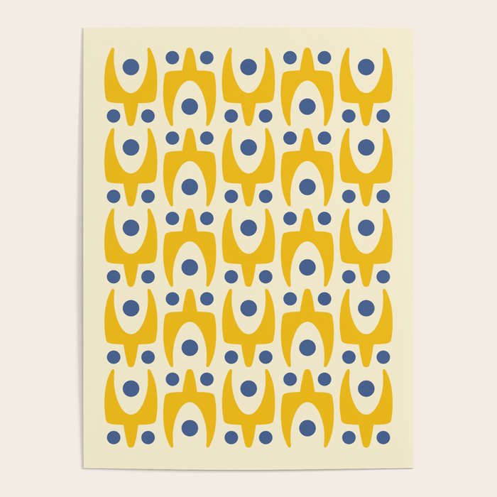 Mid Century Modern Abstract Pattern 641 Googie Yellow and Blue Poster Gallery Image 4