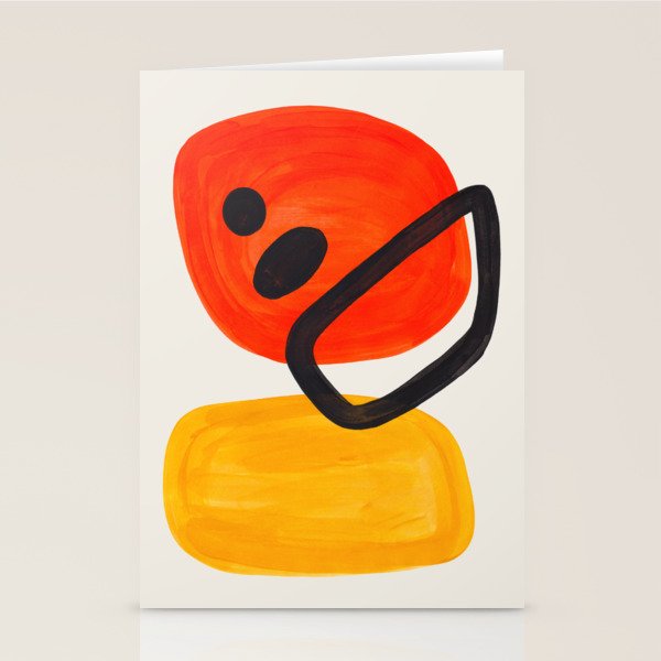 Colorful Mid Century Modern Abstract Fun Shapes Patterns Space Age Orange Yellow Orbit Bubbles Stationery Card Gallery Image 1