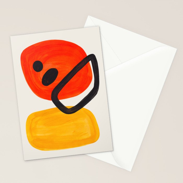 Colorful Mid Century Modern Abstract Fun Shapes Patterns Space Age Orange Yellow Orbit Bubbles Stationery Card Gallery Image 2