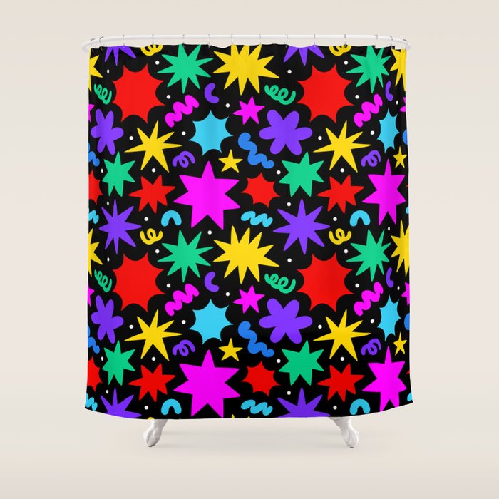 Colorful fun abstract star shape pattern Shower Curtain Gallery Image 1