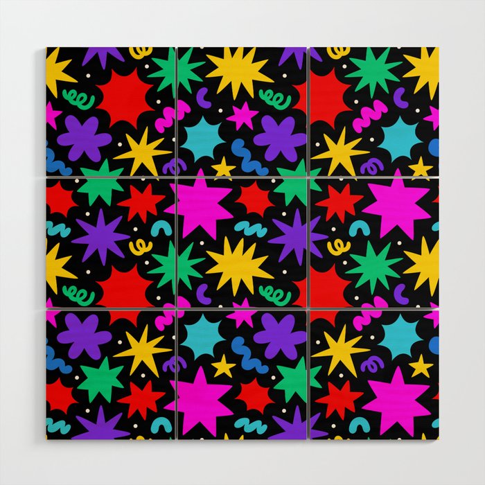 Colorful fun abstract star shape pattern Wood Wall Art Gallery Image 1