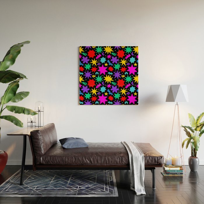 Colorful fun abstract star shape pattern Wood Wall Art Gallery Image 2