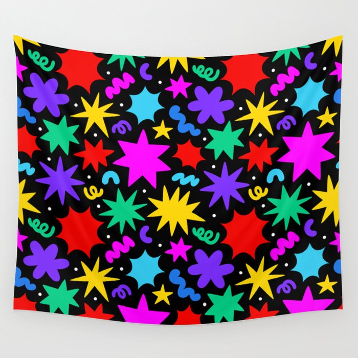 Colorful fun abstract star shape pattern Wall Tapestry Gallery Image 4