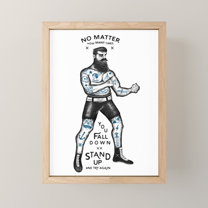 STAND UP AND TRY AGAIN (White) Mini Art Print Gallery Image 1
