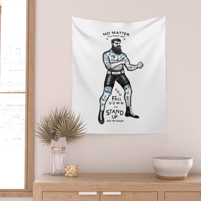 STAND UP AND TRY AGAIN (White) Wall Tapestry Gallery Image 2