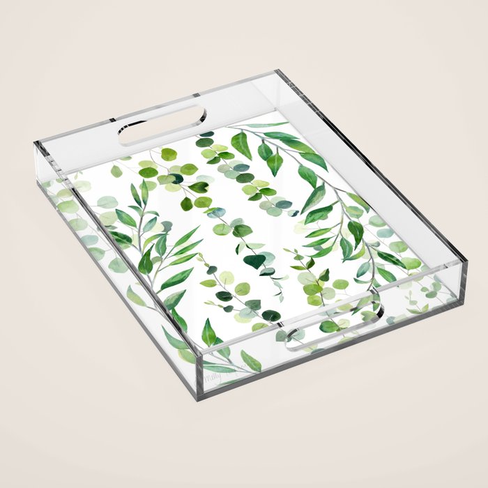 Nature Green Eucalyptus Leaves  Acrylic Tray Gallery Image 1