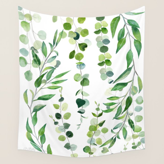 Nature Green Eucalyptus Leaves  Wall Tapestry Gallery Image 4