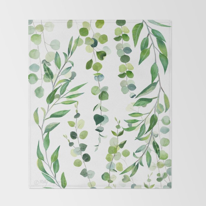 Nature Green Eucalyptus Leaves  Throw Blanket Gallery Image 2