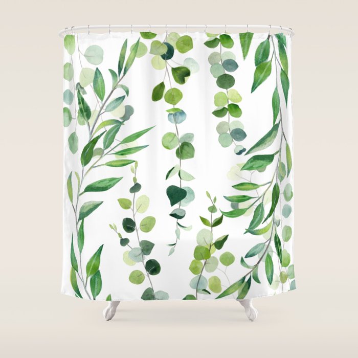 Nature Green Eucalyptus Leaves  Shower Curtain Gallery Image 1