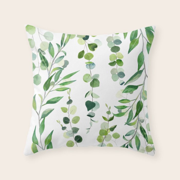 Nature Green Eucalyptus Leaves  Throw Pillow Gallery Image 6