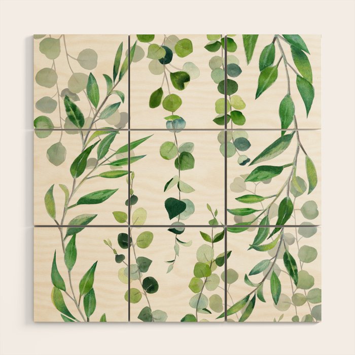 Nature Green Eucalyptus Leaves  Wood Wall Art Gallery Image 1