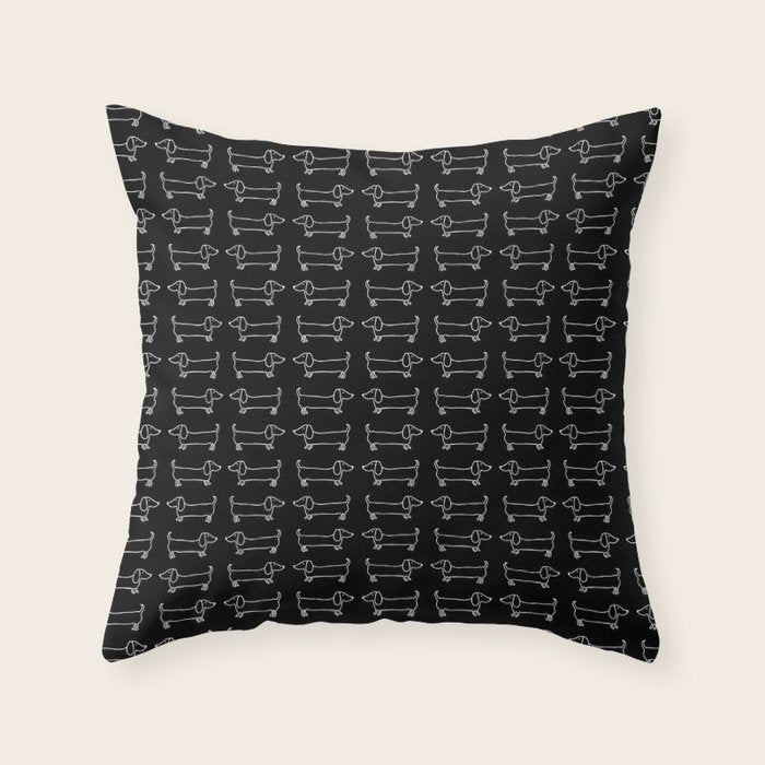 White dachshunds in black background Throw Pillow Gallery Image 6
