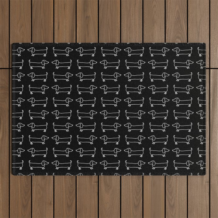 White dachshunds in black background Outdoor Rug Gallery Image 1
