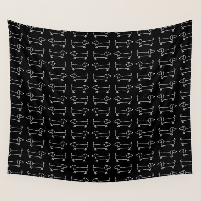 White dachshunds in black background Wall Tapestry Gallery Image 4