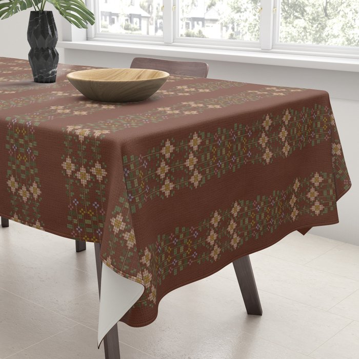 Cross Stitch Floral Stripe Tablecloth Gallery Image 3