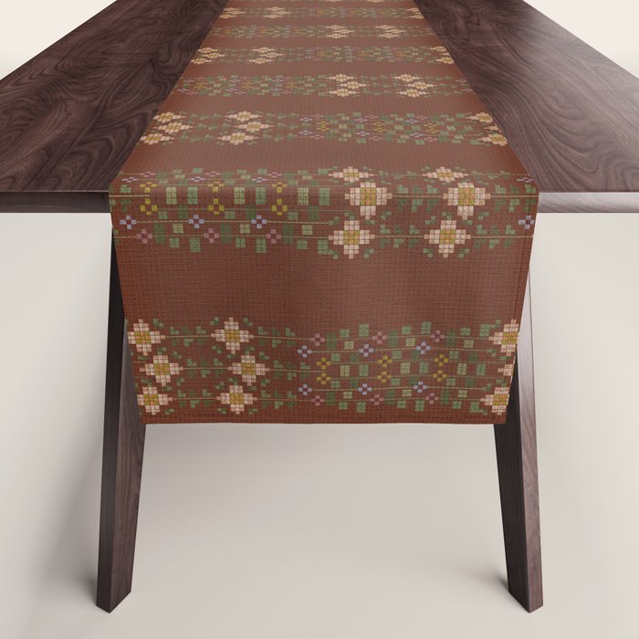 Cross Stitch Floral Stripe Table Runner Gallery Image 1