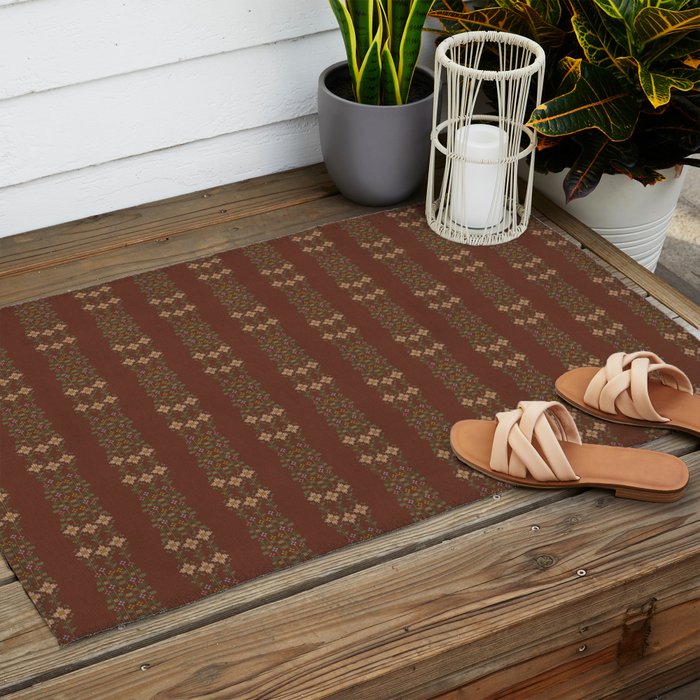 Cross Stitch Floral Stripe Outdoor Rug Gallery Image 2