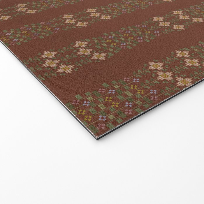 Cross Stitch Floral Stripe Welcome Mat Gallery Image 2