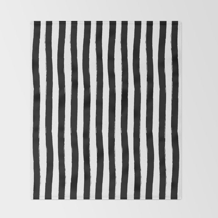 Black and White Cabana Stripes Palm Beach Preppy Throw Blanket Gallery Image 2