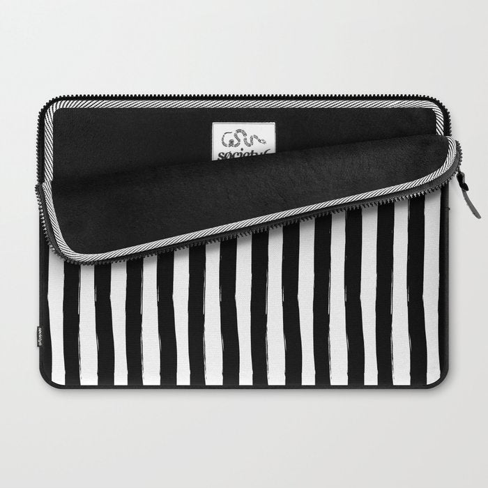 Black and White Cabana Stripes Palm Beach Preppy Laptop Sleeve Gallery Image 2
