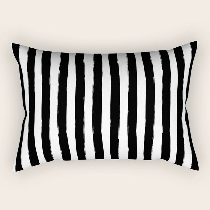 Black and White Cabana Stripes Palm Beach Preppy Rectangular Pillow Gallery Image 2