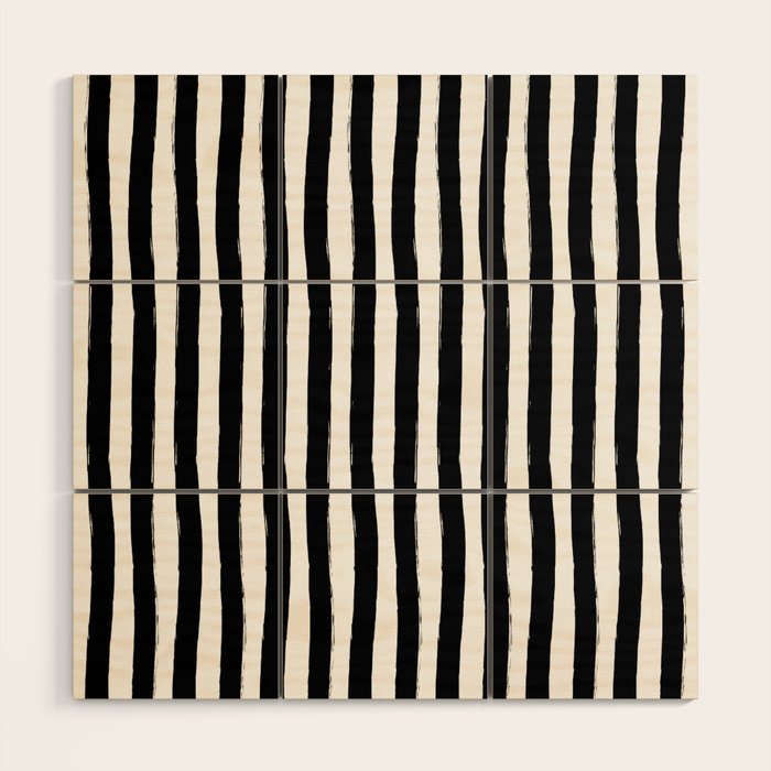 Black and White Cabana Stripes Palm Beach Preppy Wood Wall Art Gallery Image 1