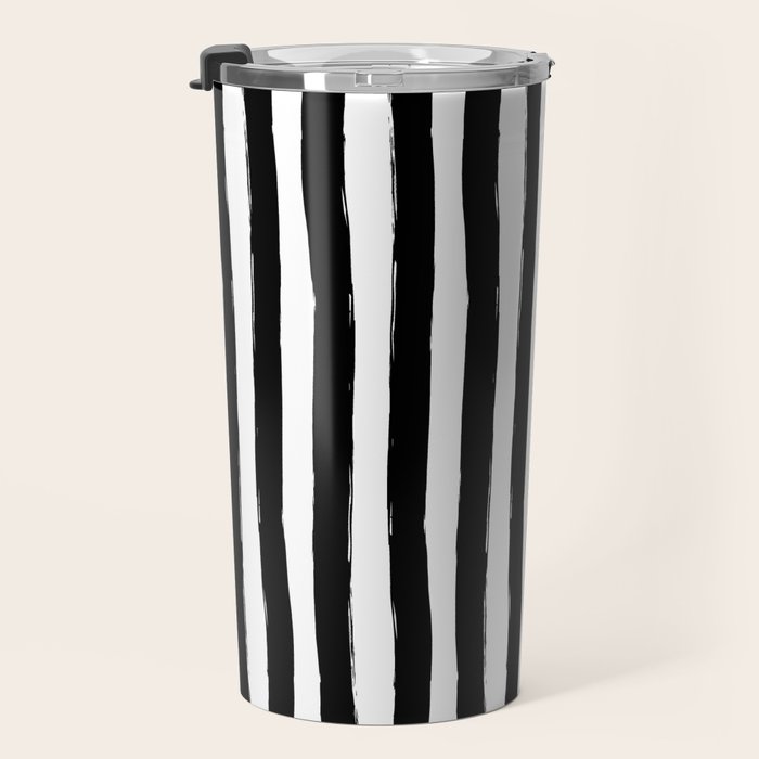 Black and White Cabana Stripes Palm Beach Preppy Travel Mug Gallery Image 3