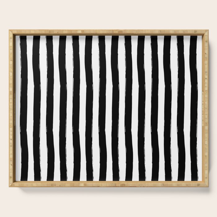 Black and White Cabana Stripes Palm Beach Preppy Serving Tray Gallery Image 1