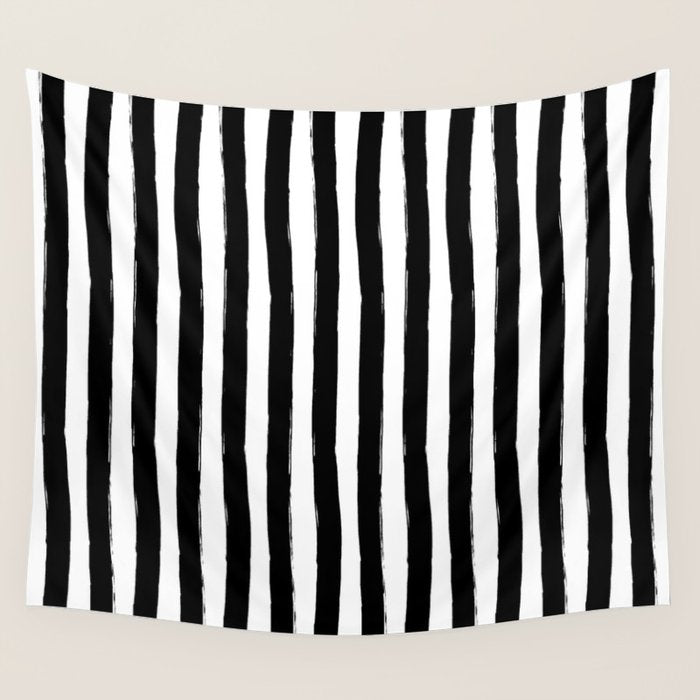 Black and White Cabana Stripes Palm Beach Preppy Wall Tapestry Gallery Image 4