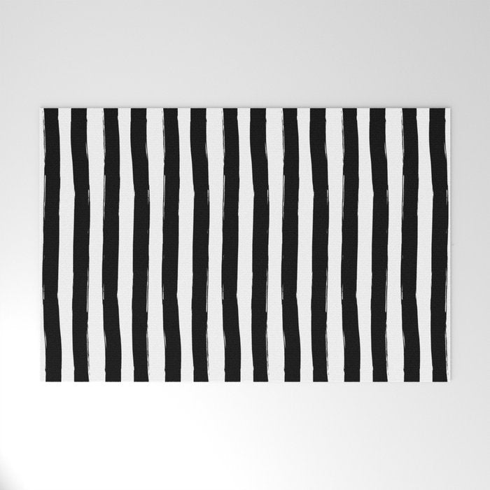 Black and White Cabana Stripes Palm Beach Preppy Welcome Mat Gallery Image 1